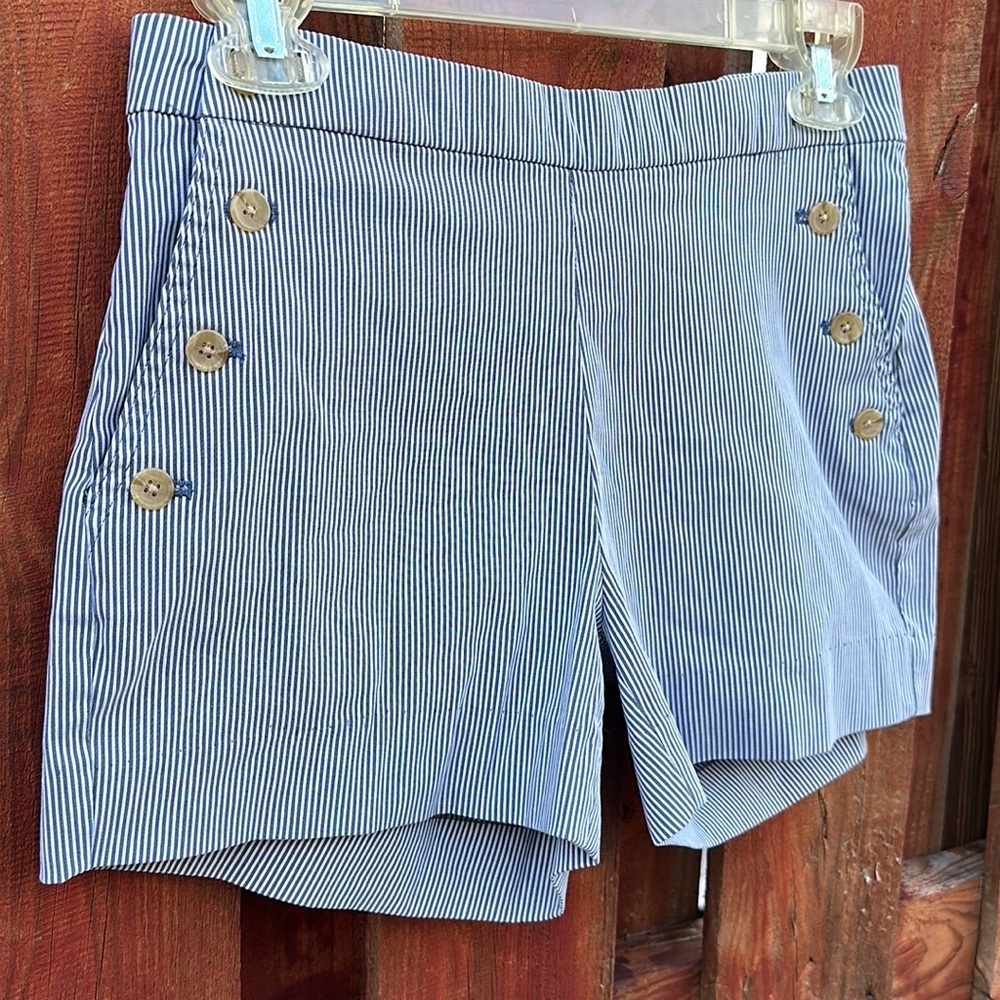 Banana Republic High Rise Sailor Shorts Blue White Striped Gold Button Size 0 - Picture 3 of 8